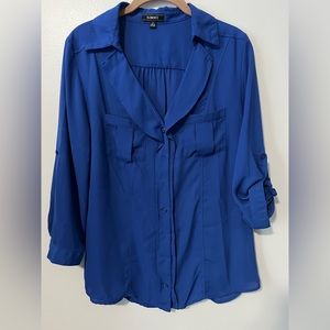 Elementz Women's Blue Button Down Blouse Top Size Medium